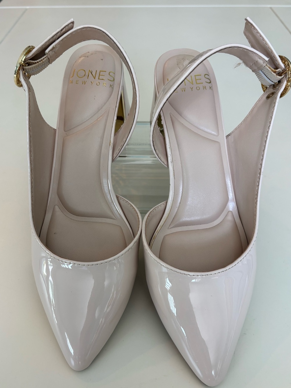 Jones New York Patent Pointed-Toe Slingback Pumps - Blush beige